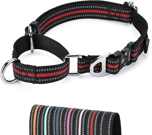 Martingale Dog Collar Reflective Nylon Soft Cushion with Alloy Buckle Dog Collar Martingale Small Medium and Large Dogs (Medium, Red)