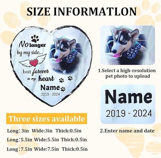 Memorial Stone for Loss of Dog, Personalized Dog Memorial Stone Gifts - Sympathy Remembrance Plaque, Custom Colorful Pet Memory Garden, Passing Away Gifts for Cat Grave Headstones (Heart 01)