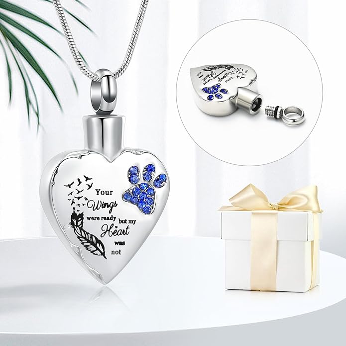 memorial jewelry Your Wings were Ready, But My Heart was Not Stainless Steel Carved Locket Cremation Urn Necklace for Pet Dog Cats