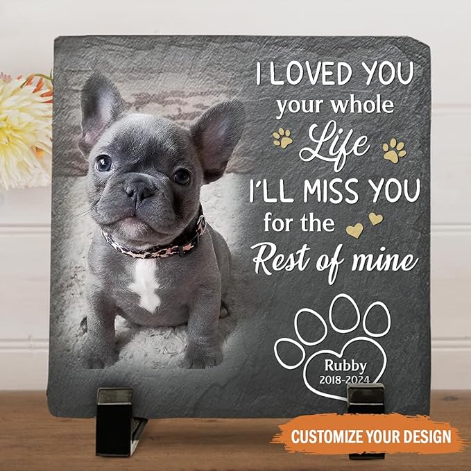 Wrappiness Pet Memorial Stone - I Loved You My Whole Life, Personalized Dog Memorial Gifts, Remembrance Condolences Bereavement Gifts for Loss of Pet Custom Photo (Square 01, Stone with Stand)
