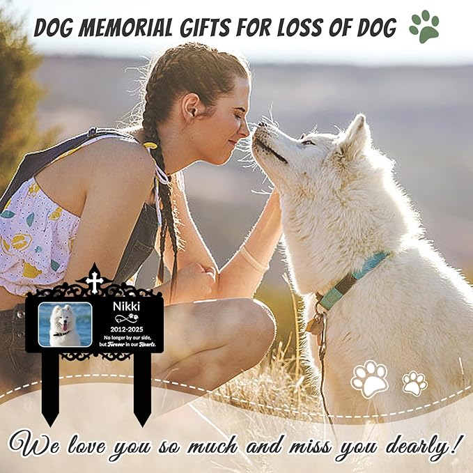 Custom Pet Grave Markers Dog Outdoor, Personalized Pet Grave Marker with Name and Date, Weatherproof Dog Headstone for Graves Outdoor Garden Yard, Pet Tombstones Sympathy Gift for Pet Loss