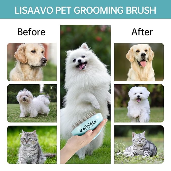 Pet Grooming Brush for Long & Short Hair Dogs Cats,Multi-purpose silicone massage & bath brush for pets,promotes shiny coats,Blue