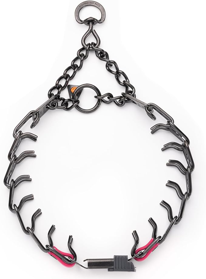 Herm Sprenger Black Stainless Steel Dog Collar with Short Links and Quick Release ClicLock Buckle and Biothane Insert Made in Germany 20in x 3.0mm (Neck Size up to 16-17in) (Passionfruit Pink)