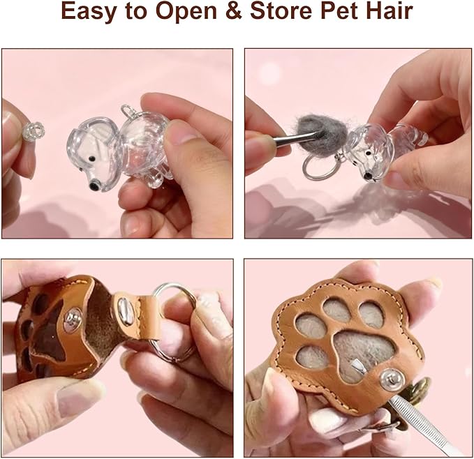 Dog Hair Collector Keychain Refillable Pet Fur Memorial Locket Portable Transparent Capsule Keepsake Charm