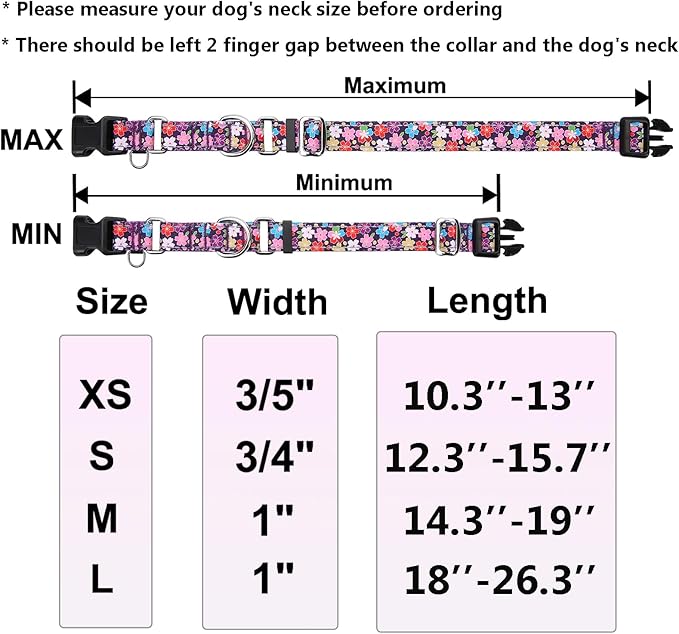 Reflective Martingale Collar for Dogs with Buckle Pretty Fancy Female Floral Dog Collars (Japanese Blossoms, Small)