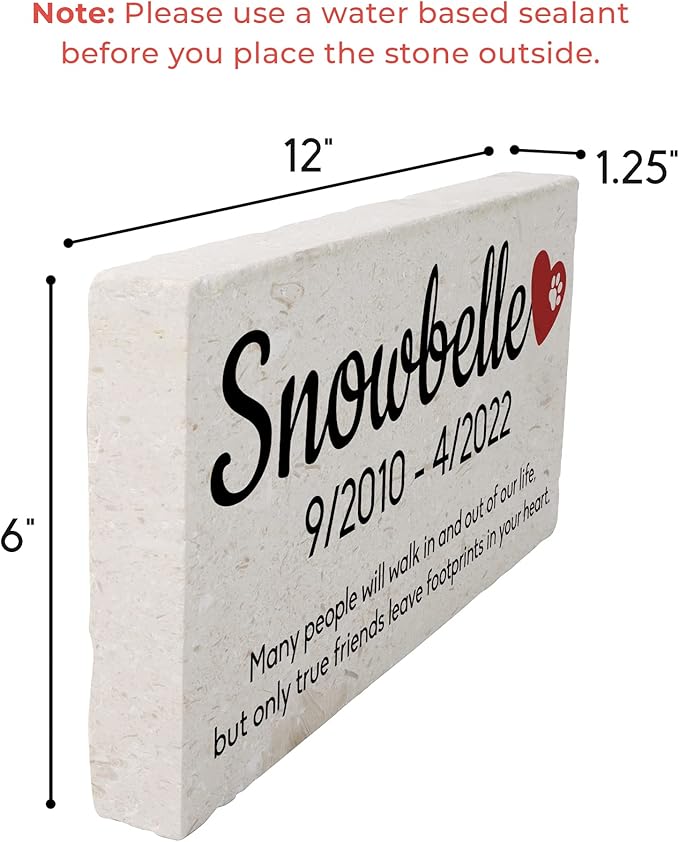 Personalized Pet Memorial Stone, 6x12 Custom Limestone Pet Grave Markers as Keepsake or Pet Remembrance, Thoughtful Pet Loss Gifts for Bereaved Pet Owners, Personalized Memorial Gifts (Snowbelle)