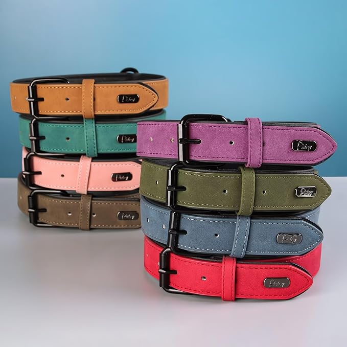 Didog Soft Padded PU Leather Dog Collar, Breathable and Adjustable Red Dog Collars for Medium Dogs, Comfortable for Daily Walk, Red, L Fit Neck 14-18"(22-44 lbs)