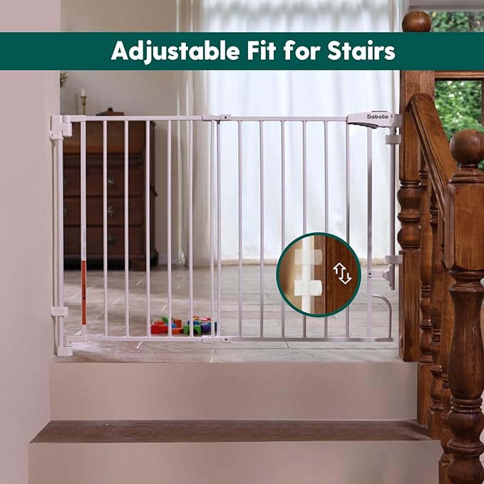 Babelio Removable & No Bottom Bar Baby Gate, 35.5-55" Hardware Mounted (Drill Needed)| Wide Walk-Thru| Auto-Close Safety Dog/Pet Gate for Stairs & Doorways (White, 35.5-55" W, 30" H)