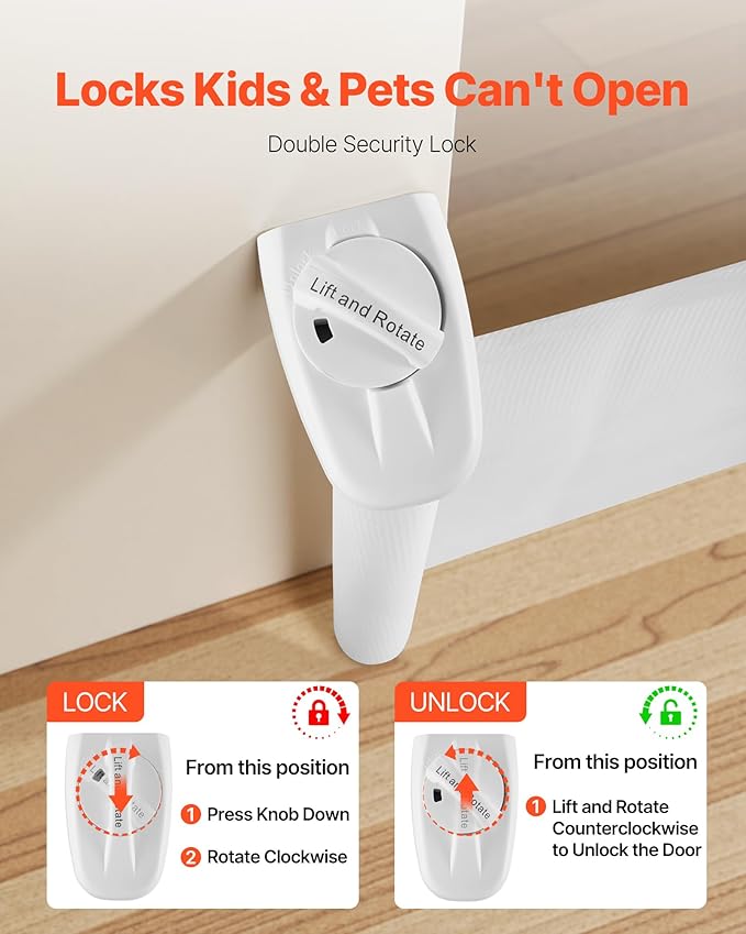 VEVOR Retractable Baby Gate, Extends to 72.8 inch Wide, 31.3 inch Tall, with Security Lock, Easy to Use, Walk Through Without Tripping, Mesh Dog Gate for Stairs, Hallways, Indoor/Outdoor, White