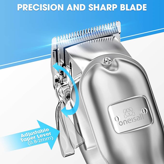 oneisall Dog Clippers for Grooming Professional Cordless Hair Shears Trimmers for Thick Coats,8 Guide Guards with Metal Blade for Dogs and Cats Animals