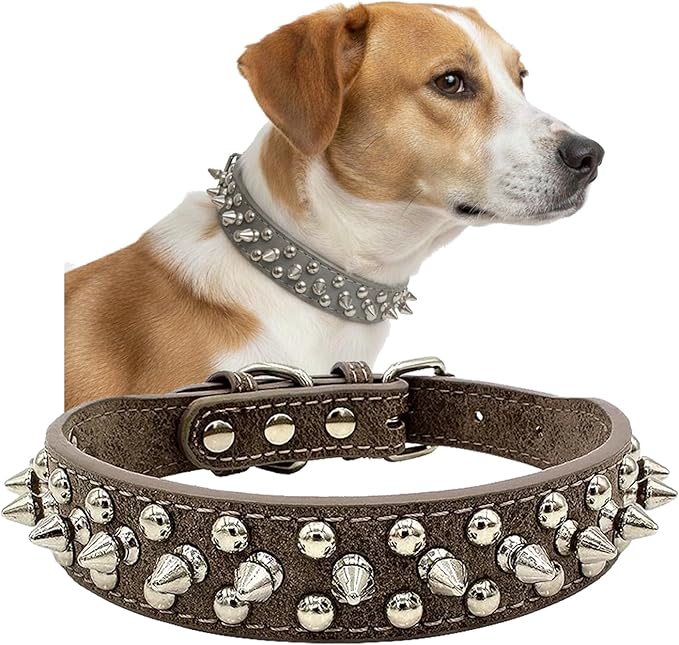 Studded Dog Collar, PU Leather Silver Dome Stud Anti-Bite Collar for Dogs, Adjustable Heavy Duty Punk Style Collar for Small Medium Large Dogs, Pitbull Mastiff Rottweiler Doberman, 5 Colors 4 Sizes