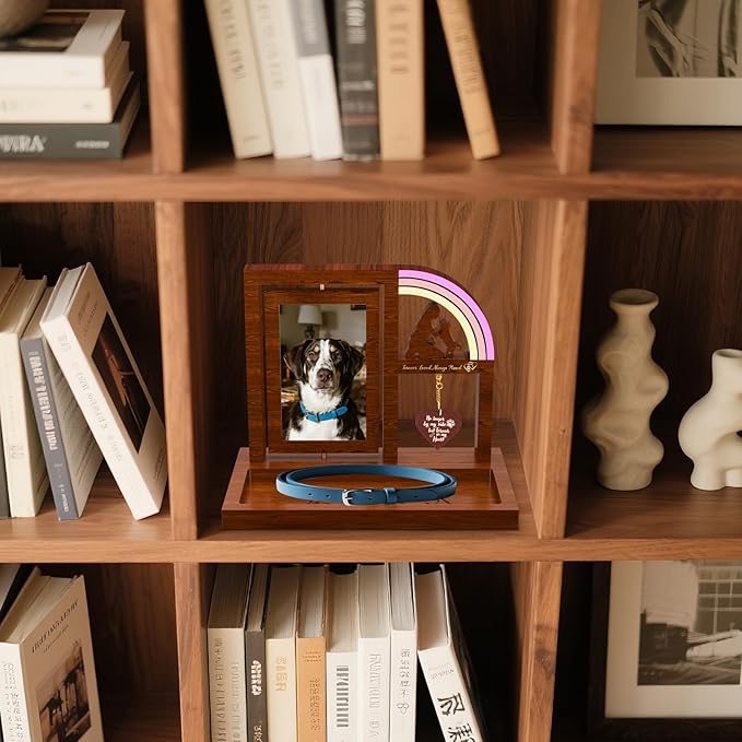 Pet Memorial Gifts for Dog Picture Frame with Rainbow Bridge, Wooden Rotating Picture Frame 4x6 Photo, Pet Loss of Dog Sympathy Gift for Cat Bereavement Remembrance Keepsake (11.2in)