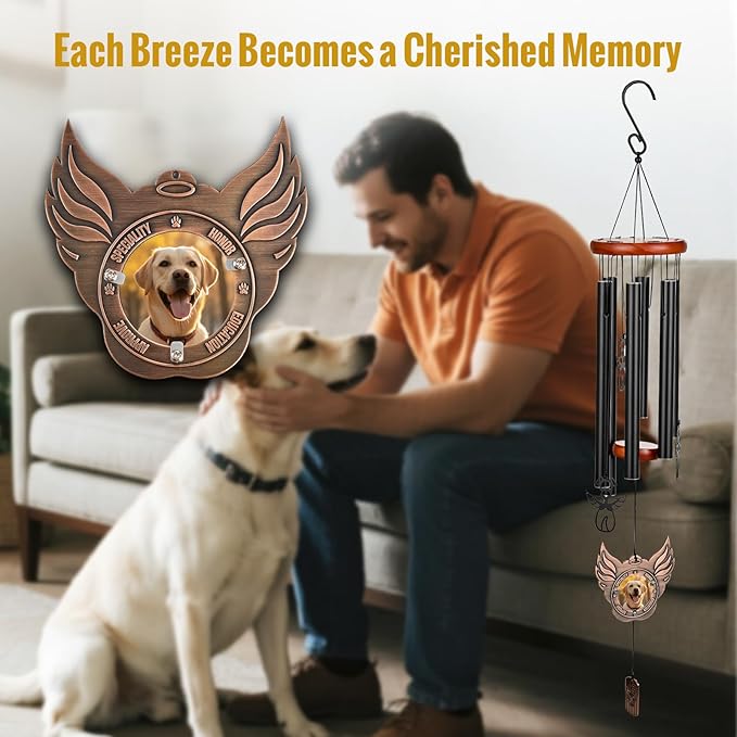 OneTigris Pet Memorial Gifts for Dogs - 32" Wind Chimes with Metal Picture Frame, Pet Loss Sympathy Gift, Dogs Remembrance Gift for Loss of Dog, in Memory of Dog