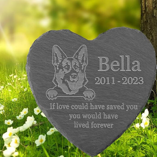 Personalized Dog Memorial Stone Pet Memorial Gifts for Loss of Dog Engraved Heart Plaque Garden Grave Decors for Cemetery Pet Loss Gifts with Stand (Memory of German Shepherd)