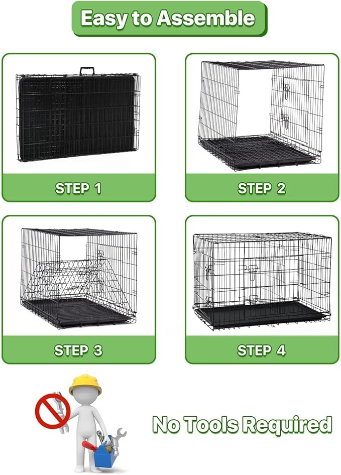 Dog Crate 36 Inch Large Dog Cage Medium Large Dogs Wire Dog Crates Outdoor Indoor Metal Dog Kennel for Travel Pet Cages with Plastic Tray and Handle for Dogs, Black…
