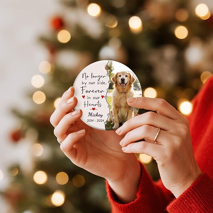 Bemaystar Dog Memorial Ornament- Personalized Pet Memorial Gifts Pet Memorial Ornament Dog Remembrance Ornament Forever in Our Hearts in Loving Memory, Sympathy Gifts Loss of Cat