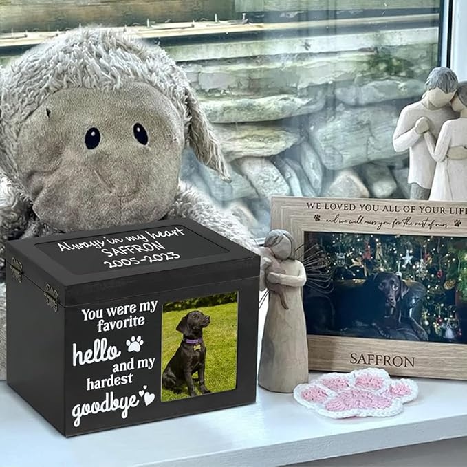 Pet Memorial Urns for Dog or Cat Ashes, Wood Dog Urns for Ashes, Pet Urn with Photo Frame, Memorial Keepsake Memory Box with Key and Lock, Personalized Pet Cremation Urn, Keep Your Pet Close Forever