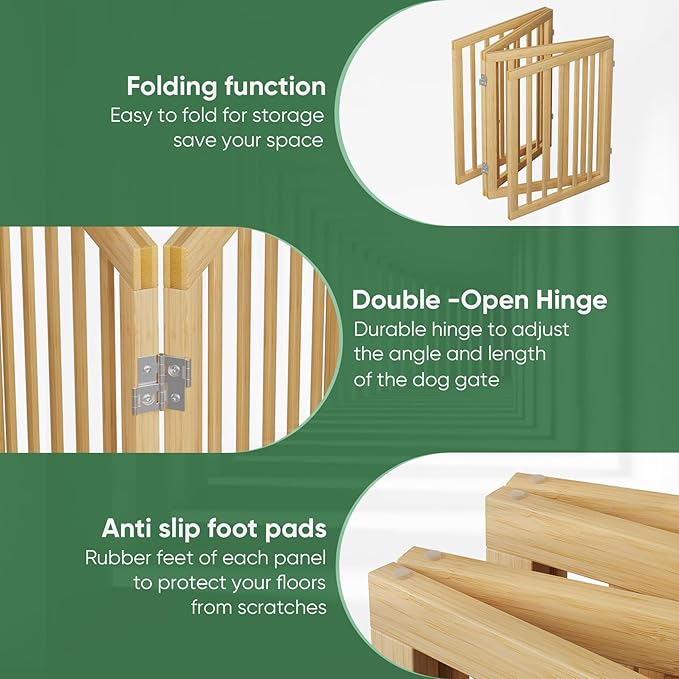 Dog Gate, Freestanding Dog Gates for Doorways, Indoor,Foldable Pet Gates for Doorways Bedroom, Puppy Gate with Metal Support Feet, Room Dividerr 4 Panels (Natural)