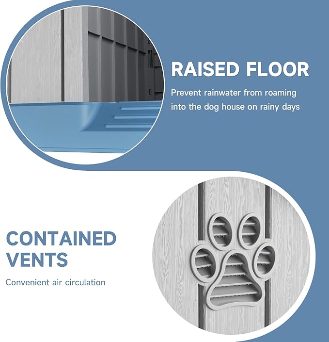 VIXZEN Dog House Outdoor, 26 Inch Resin Dog House Indoor Small Dog - Waterproof & UV-Resistant, Hidden Vents & Stable Structure, Easy Assembly, Versatile Storage, All-Weather Doghouse Outdoor (Blue)