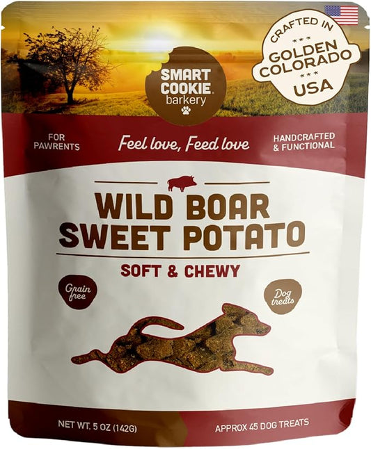 Smart Cookie All Natural Dog Treats - Wild Boar & Sweet Potato - Training Treats for Dogs with Allergies, Sensitive Stomachs - Soft Dog Treats, Chewy, Grain Free, Human-Grade, Made in USA - 5oz Bag