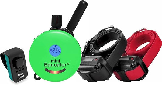 E-Collar – Educator ET-302G-C 1/2 Mile Waterproof Remote Dog Training Collar Includes Premium Finger Clicker Trainer, 100 Programmable Levels + Vibration + Light + Sound, Green