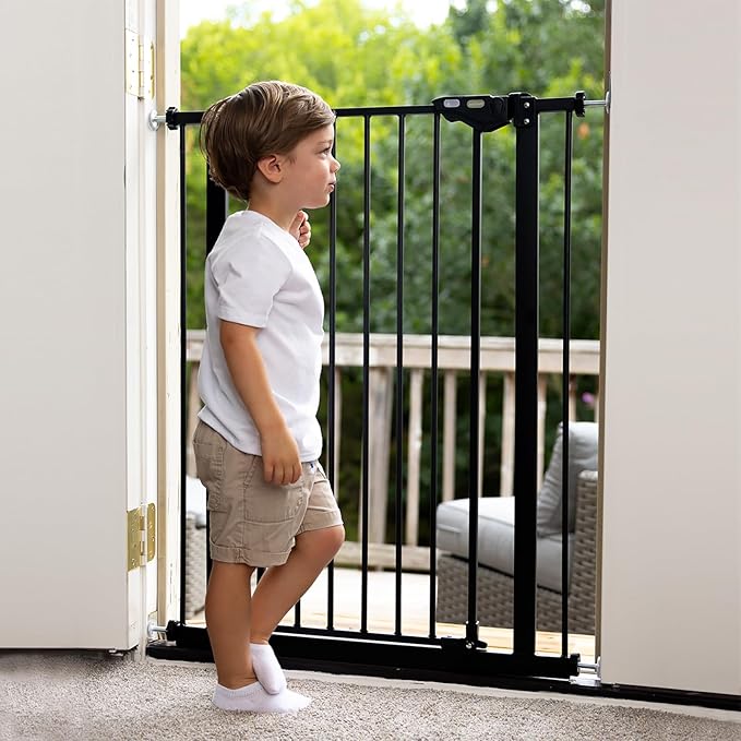 InnoTruth 36" Tall Baby Gate for Dogs, 29-39.6” Auto Close Safety Gate Crafted for Child Protection with 2.24" Slots, Dual-Lock Safety Design and Wall-Friendly, Black