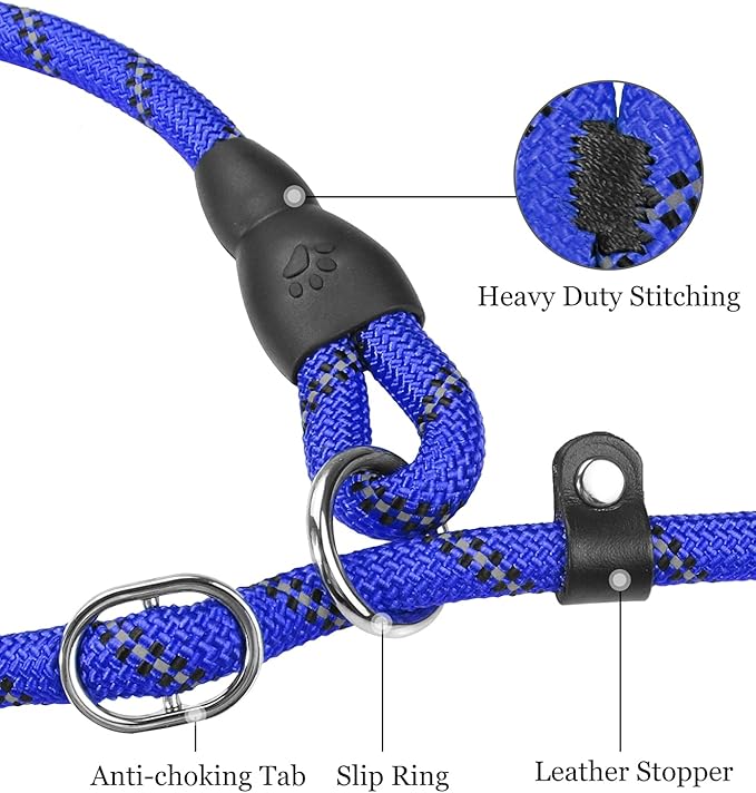 TagME Slip Leads for Dogs that Pull, 6 FT No-Pull Training Leash with Lock, Escape-Proof Design, Reflective & Padded Handle for Small Dogs, Navy Blue