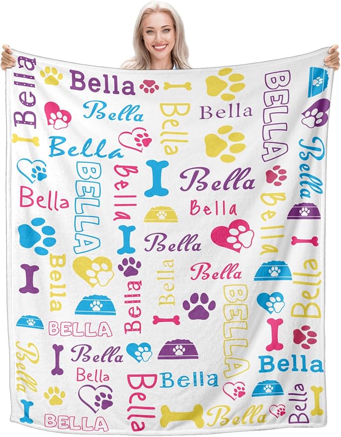 Custom Pet Blanket, Personalized Dog Blanket with Name, Customized Soft Flannel Blanket Gift for Pet Lover, Birthday, for Pet Animal Women Men Dog Lovers Memorial Gift