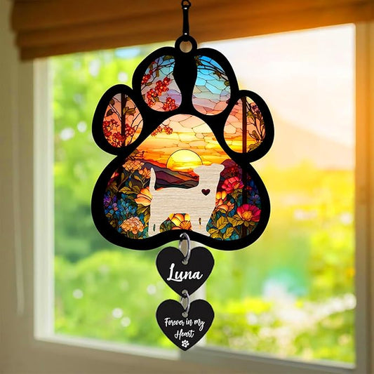 NAZENTI Personalized Dog Memorial Suncatcher, Loss of Pets Hanging Ornament, Customized Sympathy Gift, Custom Bereavement Gifts Dogs, Dog Remembrance Gifts, Dogs Wind Chimes Memorial, Pet Owner