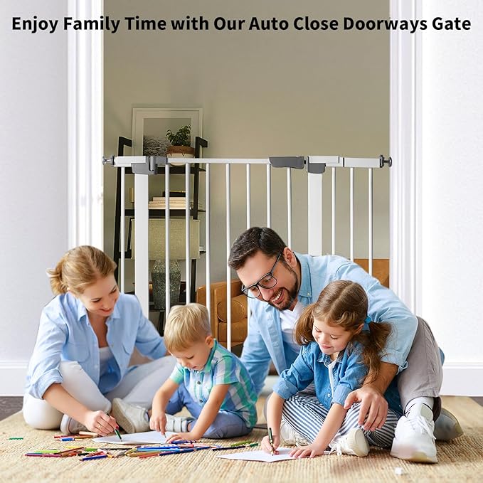 30 Inch Tall Cat Pet Gate Baby Gate Auto Close Dog Gates Adjustable 29.92""-57.48"" Wide Pressure Mounted Walk Through Swing Safety Pet Gates Child Gate (29.92""-57.48"" Wide), White