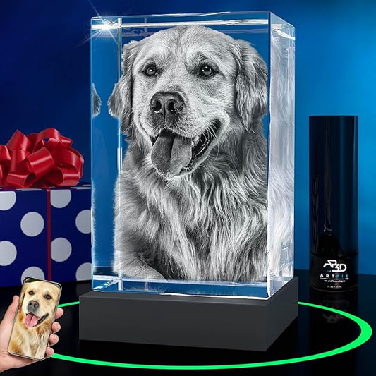 ArtPix 3D Premium Crystal Photo, Personalized Dog Memorial Gifts with Your Own Photo for Pet Owners, 3D Laser Etched Picture, Engraved Crystal in Memory of Dog, Customized Gift