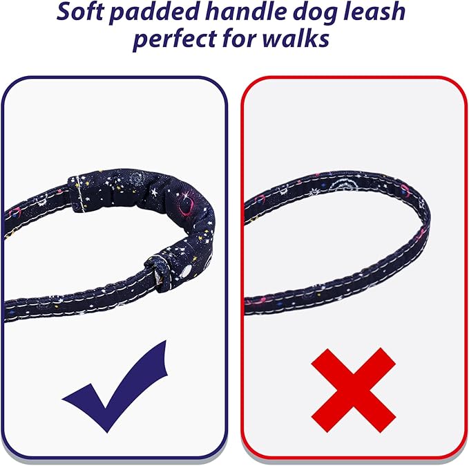 Dog Collar and Leash Set Adjustable Girls Puppy Floral Collars with Bow Tie for Small Medium Large Dogs(S, Blue Planet)