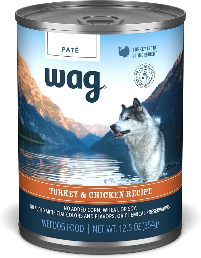 Amazon Brand - Wag Pate Canned Dog Food, Turkey & Chicken Recipe, 12.5 oz Can (Pack of 12)