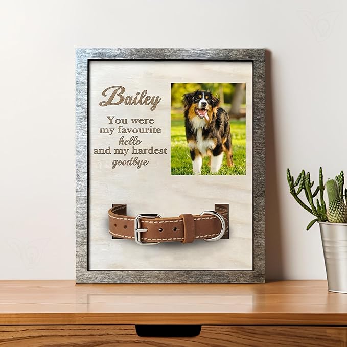 V-DECORPARKS Dog Memorial Picture Frame, Memorial Pet Collar Frame, Dog Memorial Gifts For Loss Of Dog, Pet Memorial Gifts, Dog Collar Frame, Custom Image Pet Memorial Frame, Style_02