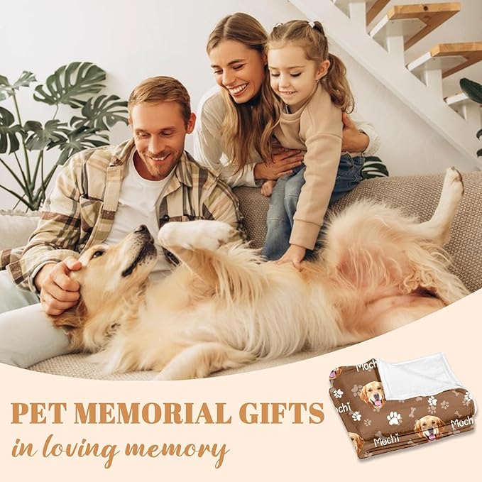 Custom Dog Blanket with Picture Name, Personalized Dog Face Throw Blanket, Customized Puppy Blanket with Photo, Birthday for Pet Lovers in Loving Memory Pet Blankets for Dogs Mom Dad