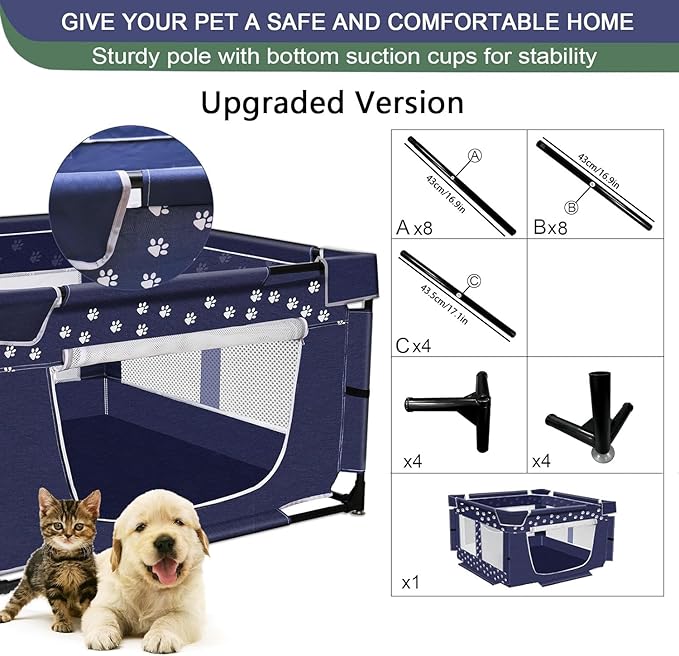 Puppy Playpen, 43.3x43.3 Inch Large Dog Play Pen for Small Pets Cats with Zipper Gate Dog Fence, Thickened Oxford Fabric Dog Playpen Indoor & Outdoor