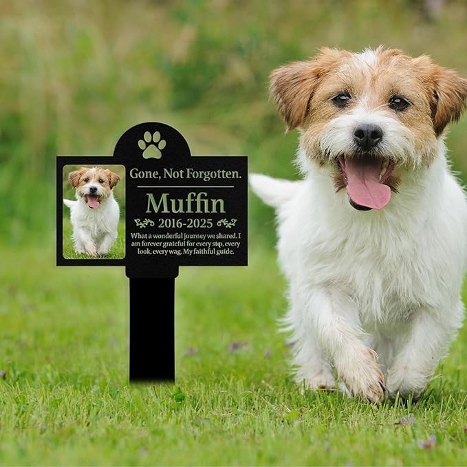 Custom Dog Grave Markers Outdoor, Personalized Pet Grave Marker Dog Memorial with Photo and Name, Outdoor Weatherproof Pet Cemetery Sign, Personalized Dog Memorial Gifts for Loss of Dog