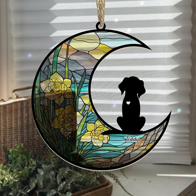 Personalized Dog Memorial Suncatcher/Ornament - Custom Name Dogs Loss Memorial Christmas 2023 Ornament, Stained Glass Light Catcher Dog Sympathy Gift, Pet Remembrance Keepsake Memory Windows Hangings