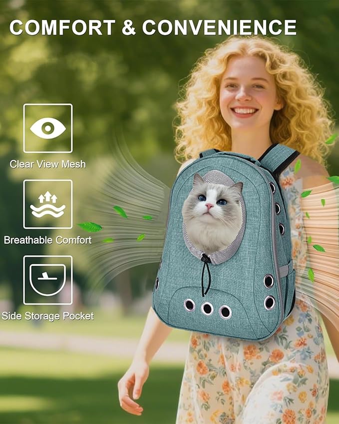 Pet Dog Backpack Carrier Small Doggy Front Backpack,Large Space Cat Carrier Backpack,Ventilated for Hiking,Camping,Travel,Suitable for Shopping and Vet,Max 12 lbs(Cyan)