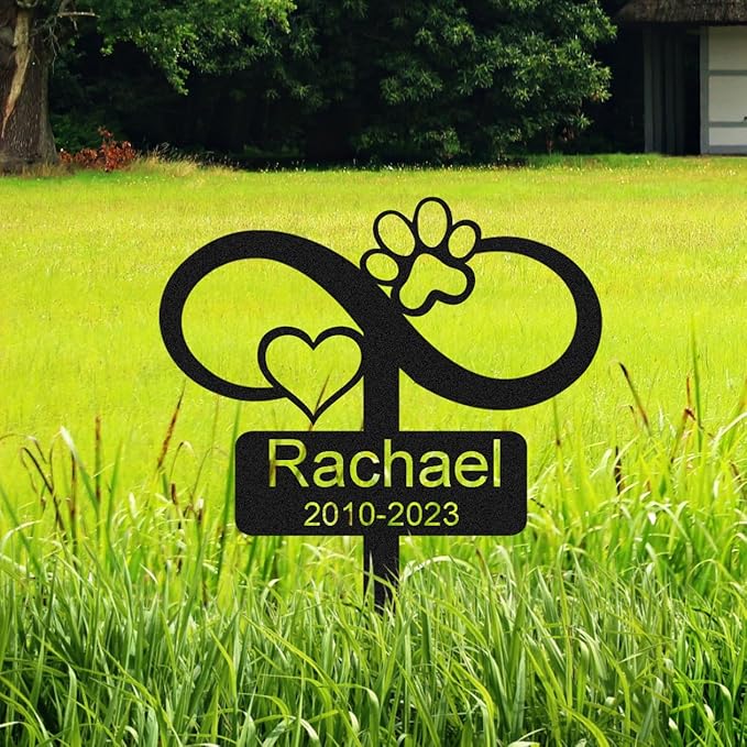 Goodqueen Custom Memorial Stake Grave Marker for Dog Cat, Personalized Cat Dog Grave Marker Outdoor Pet Headstone, Customized Metal Heart Paw Memorial Dog Plaque Burial Stake Garden Grave Stake