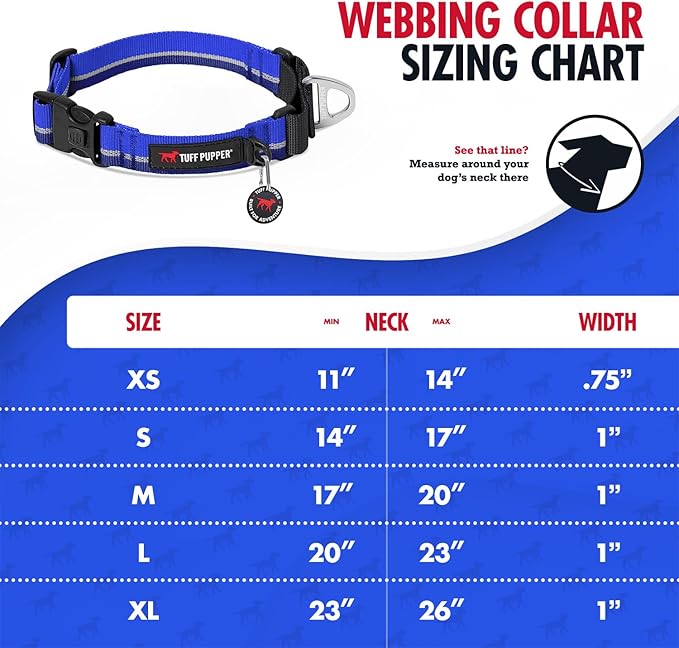 Tuff Pupper Martingale Collar for Dogs | Gentle Nylon Limited Cinch is Perfect for Training | Durable Locking Buckle | Reflective for Safer Night Walking | Sizing for All Breeds (Blue, Small)