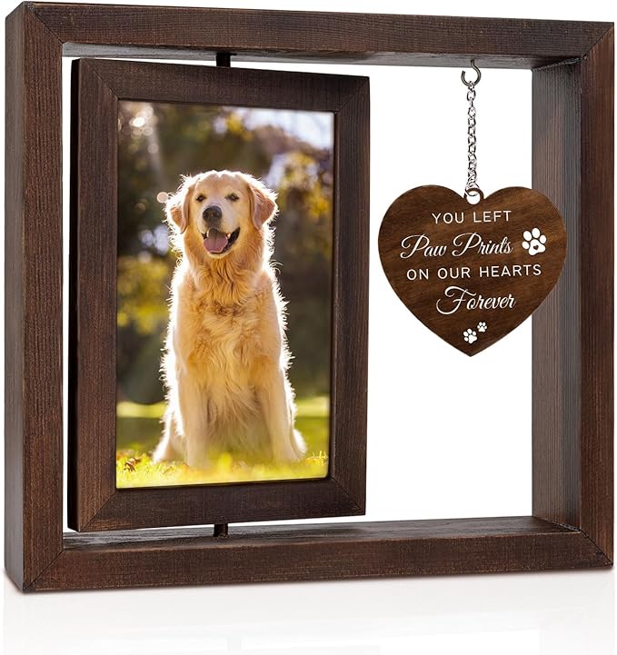 Jigfoxy Dog Memorial Gifts for Loss of Dog - Rotating Wooden Picture Frame for 4x6 Photo - Pet Memorial Gifts for Cat - Dogs Loss Sympathy Bereavement Remembrance Gift