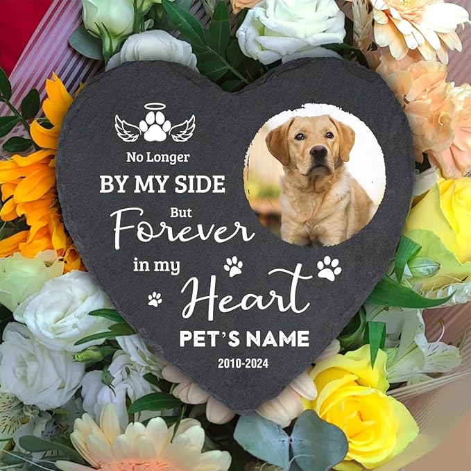 Cowcute Personalized Dog Memorial Gifts for Loss of Dog, Customized Pet Memorial Stone with Photo Name Dates, Cat Headstone Cemetery Decorations for Grave, Pet Loss Gifts for Dog Mom Cat Lovers Owner