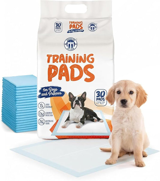 BPG Ultra Absorbent Pet & Puppy Pads – 30 Count 22"x22" Pee Pads for Dogs, Disposable Leak Proof Dog Training Pads, Quick Drying Underpads, Puppy Essentials for House Training - Brooklyn Pet Gear