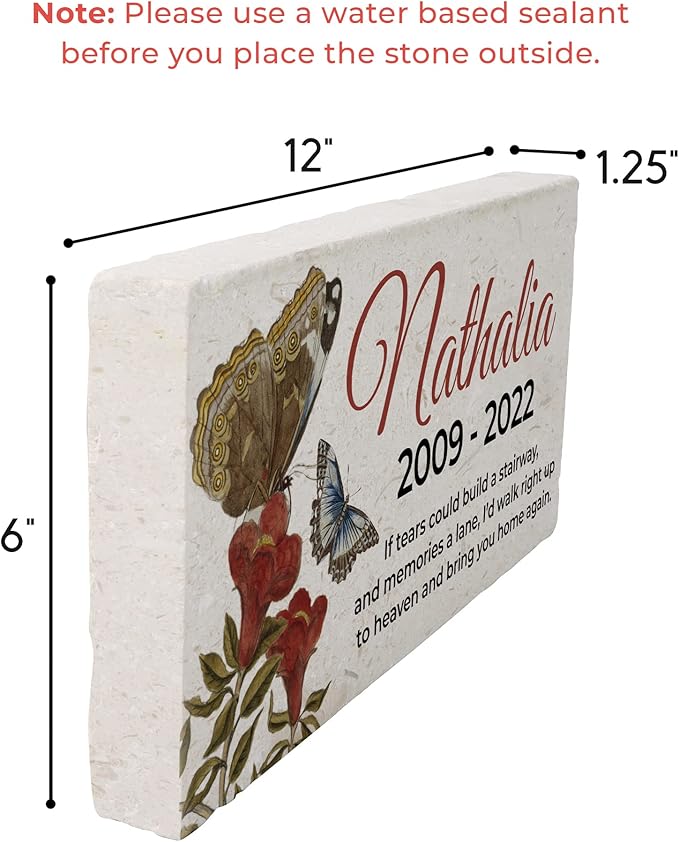 Personalized Pet Memorial Stone, 6x12 Custom Limestone Pet Grave Markers as Keepsake or Pet Remembrance, Thoughtful Pet Loss Gifts for Bereaved Pet Owners, Personalized Memorial Gifts (Nathalia)