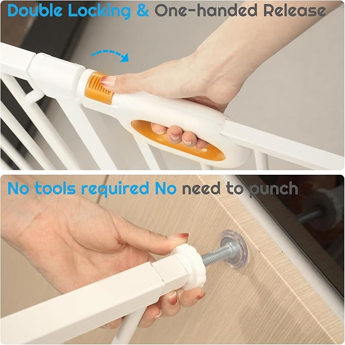owlie Small Narrow Baby Gate for Stairs Doorways Hallways 23.6-27.6 Inch Wide Pressure Mounted Baby Gate Walk Through Child Gates Toddler Dogs Pet Indoor Stairway Doorway White (30.5'' Tall)