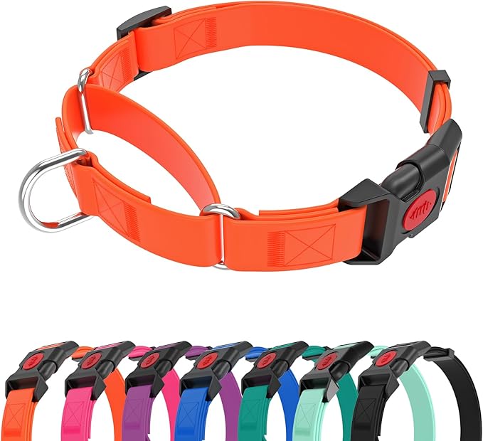 Waterproof Martingale Collar for Dogs,Easy to Clean Dog Collars with Safety Quick Release Buckle,Rubber Collar for Medium Large Dogs Walking Training (Orange, L (19.6-25.9inch))