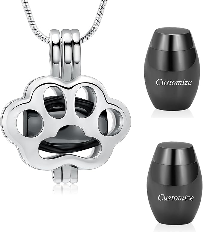 Pet Cremation Jewelry for Ashes Paw Memorial Locket Urn Necklace Keepsake Cremation Jewelry for Dog/Cat (Customize)