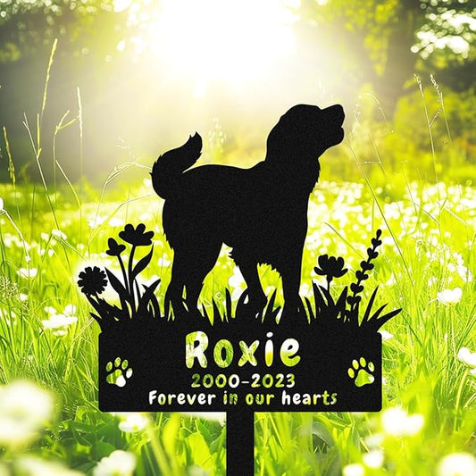 Personalized Golden Retriever Dog Memorial Grave Marker, Custom Dog Golden Retriever Memorial Garden Stake Metal Grave Marker, Customized Flowers Dog Memorial Stake Cemetery Marker