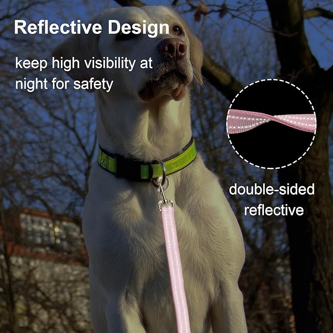 Nylon Short Leash 24 Inches Durable Dog Lead with Handle, Heavy Duty Dog Padded Handle and D-Ring for Control, Traffic 2FT Long for Small to Large Sized Dogs Training Leash Pink